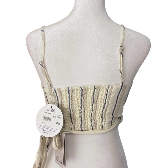 NWT RAILS Womens Stripe Smocked Wrap Crop Top Juliana Coco Linen Cream Gray XS - Picture 5 of 16